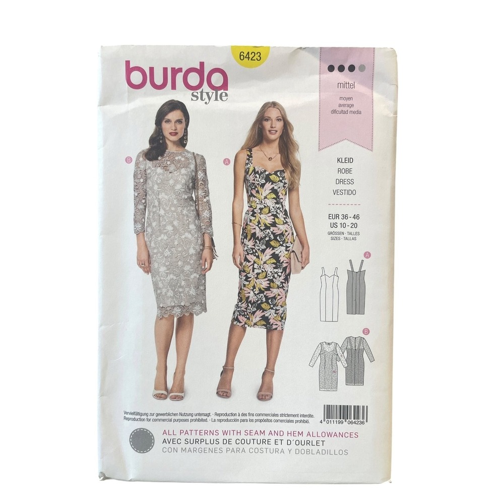 Burda Style 6423 Dress US 10-20 Fitted Sheath Pencil